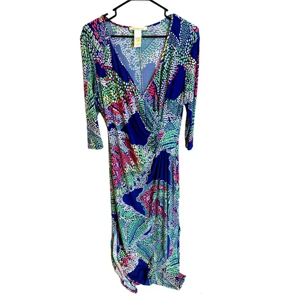 Laundry by Design Dresses | Laundry by Design Womens Maxi Dress Stretch Blue Pink Green Long Size Large | Color: Blue/Green | Size: L |
